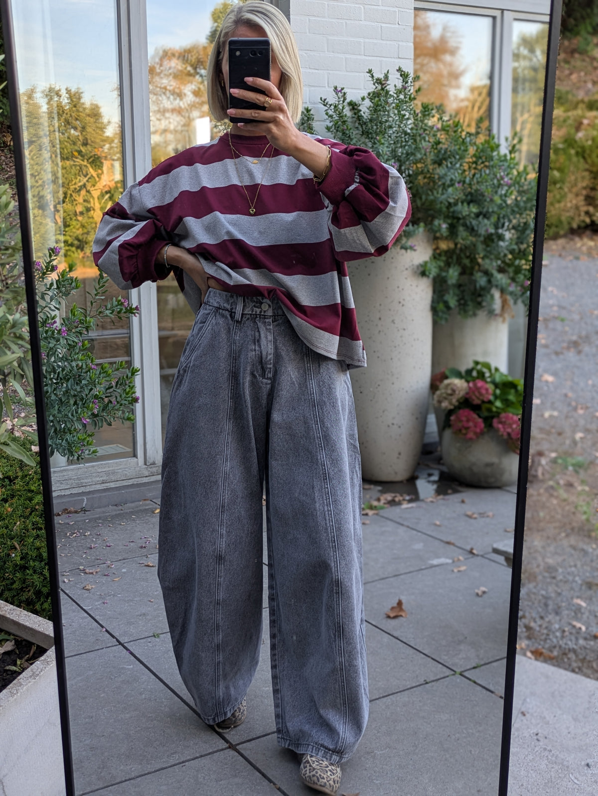 Caro striped sweater burgundy/grey