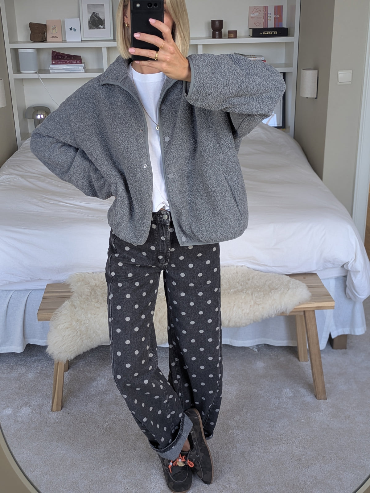 Oversized teddy fleece jacket grey