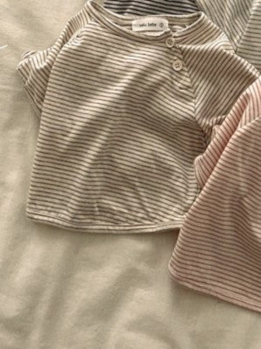 Striped t-shirt beige met knoopjes