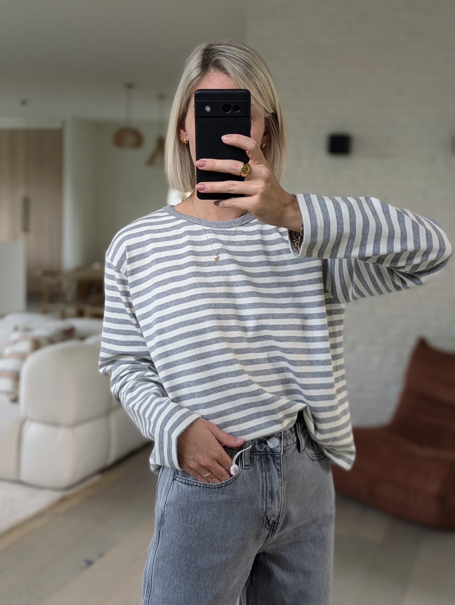 DEUXPOURDEUX THE LABEL - Striped tee grey