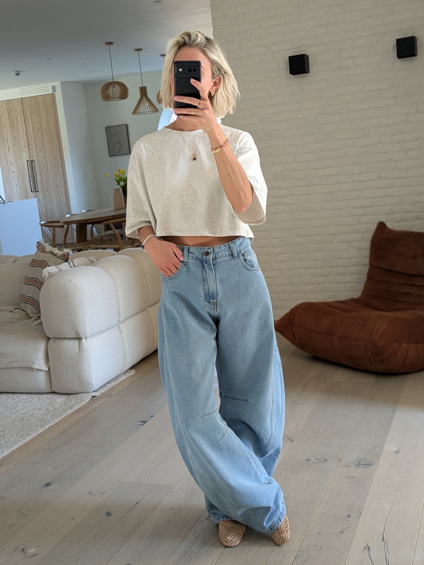 Cropped t-shirt white melange