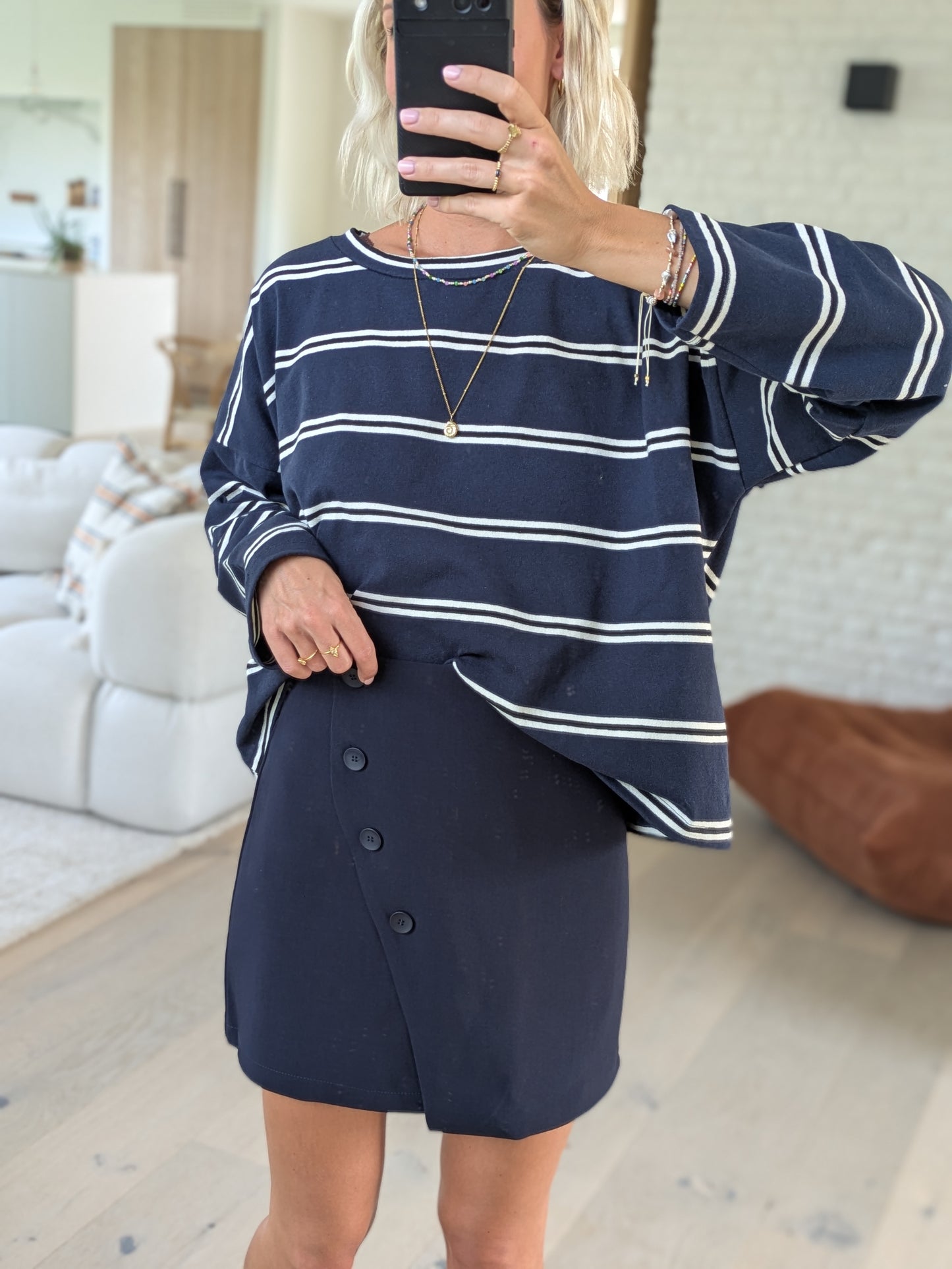 Striped sweater tee navy