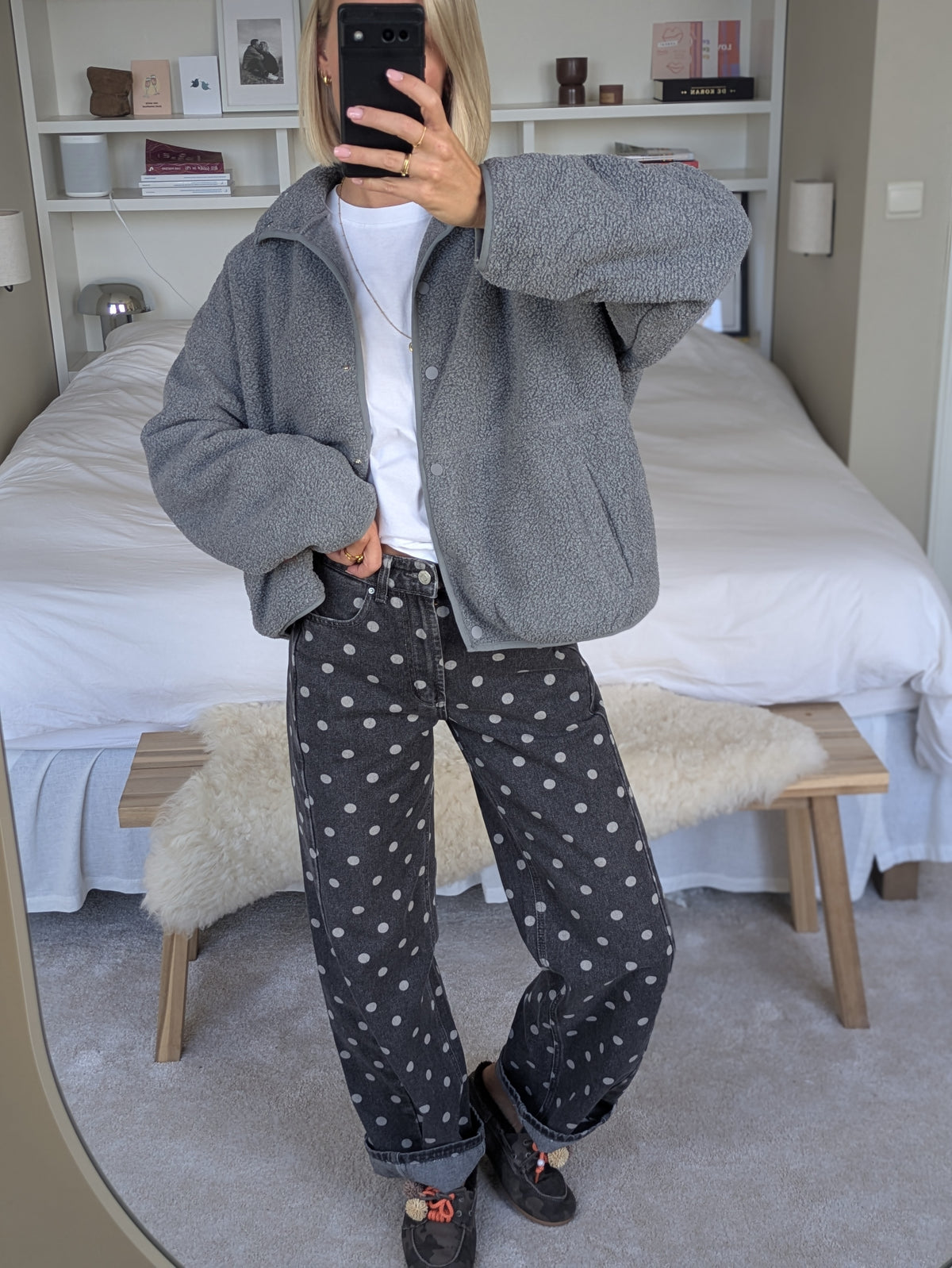 Oversized teddy fleece jacket grey