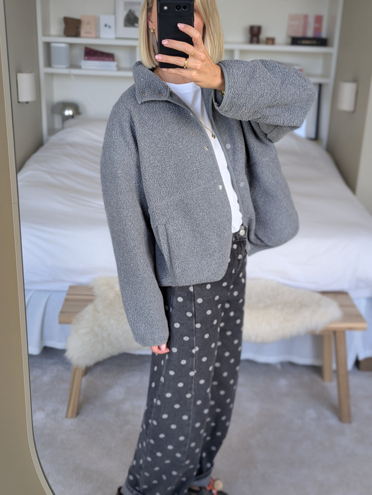 Oversized teddy fleece jacket grey