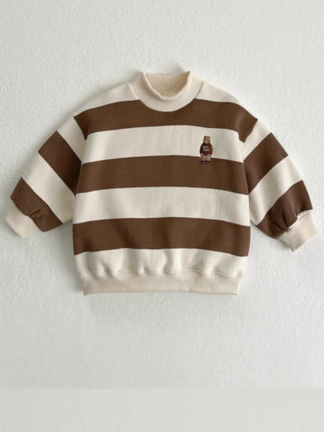 Fleeced stripe bear sweater