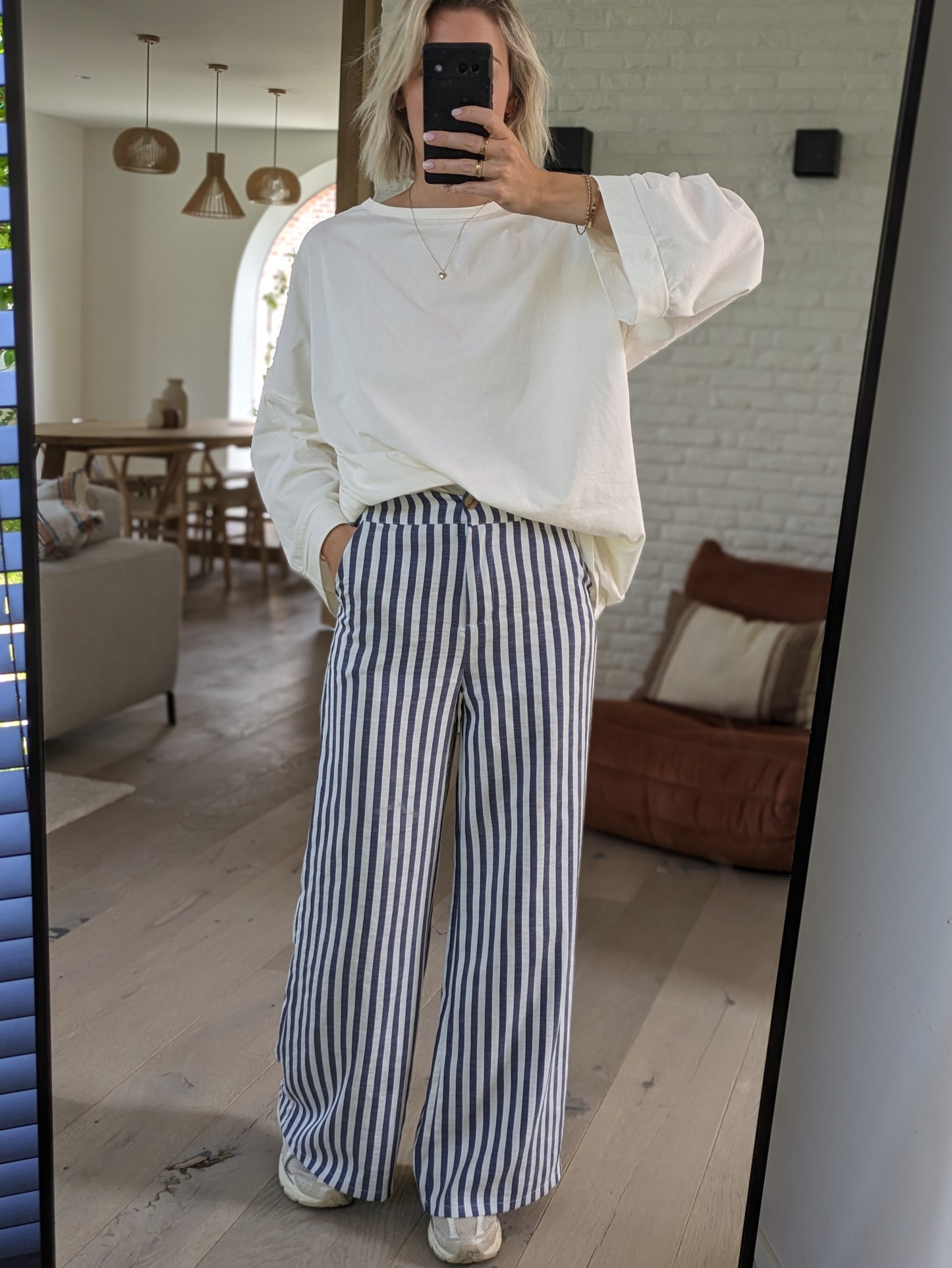 Striped broek navy