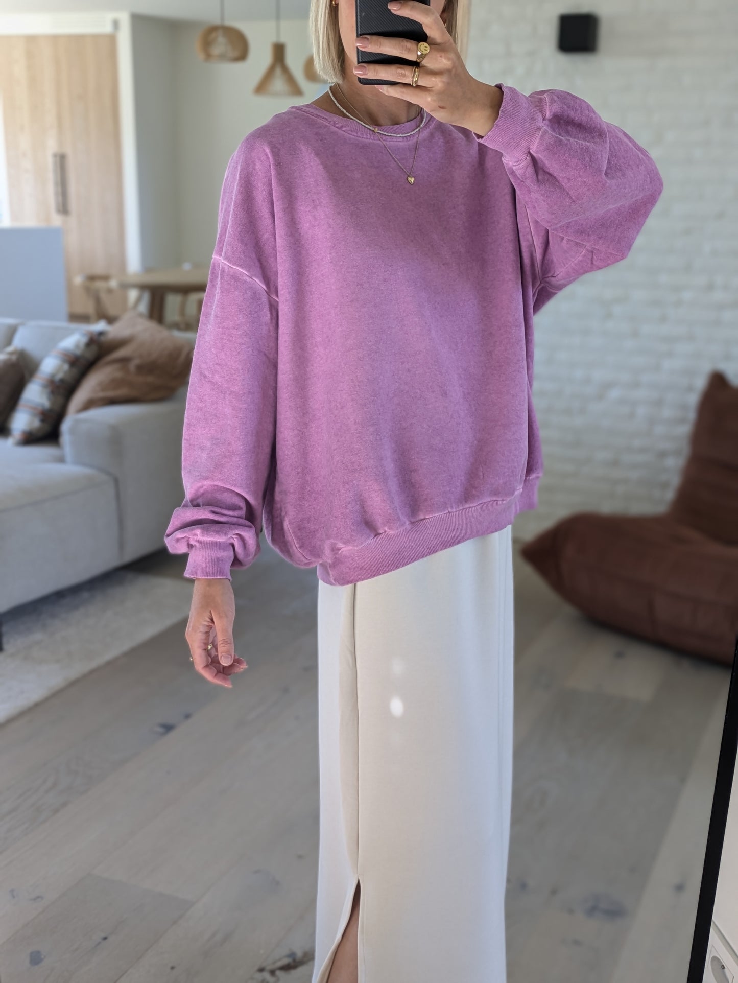 Washed sweater fushia lila