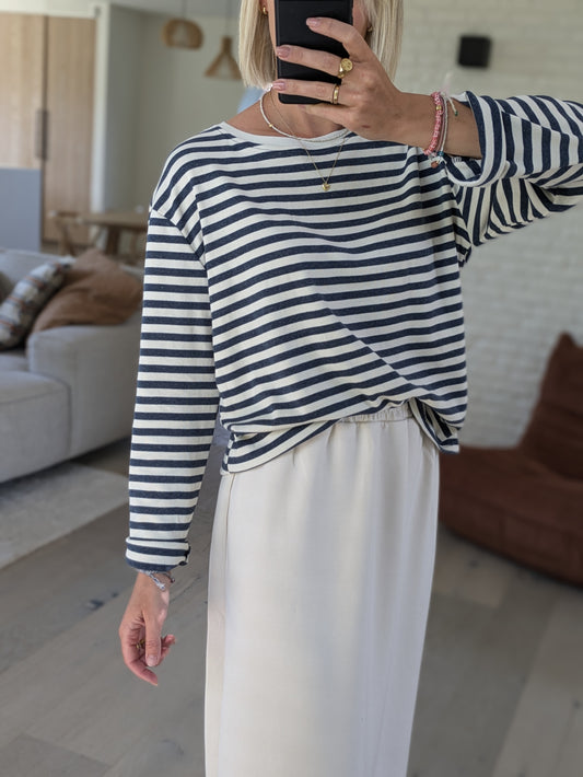 Striped long sleeve tee navy/cream