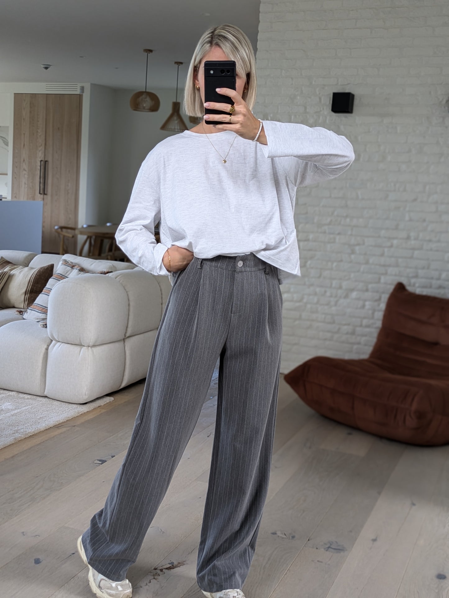 Striped pants gray