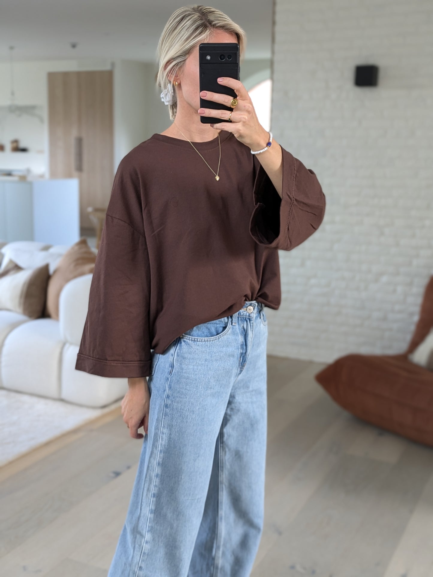 Oversized long sleeve tee brown