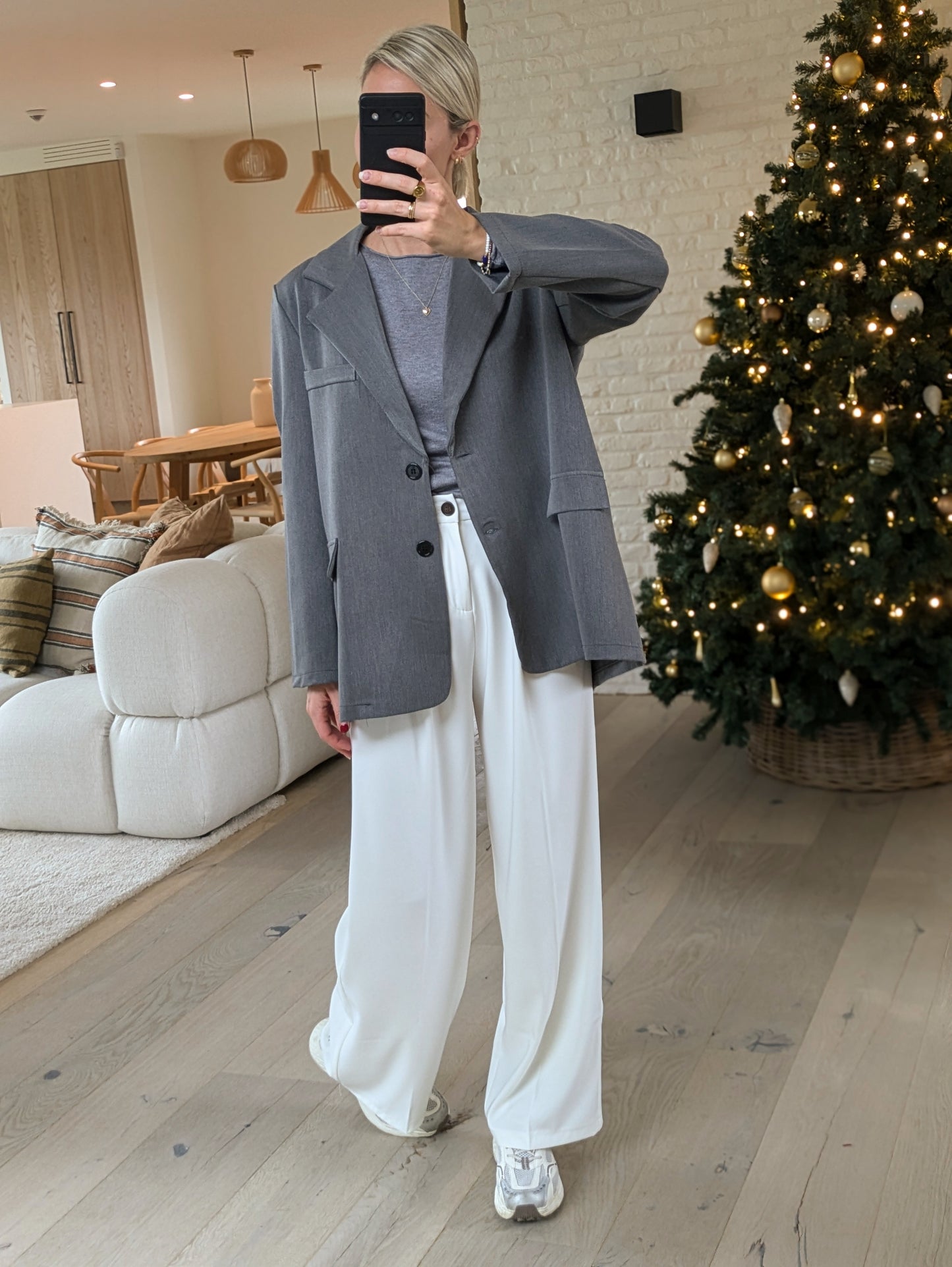 Oversized open back blazer grey