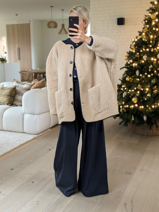 Oversized teddy jacket beige