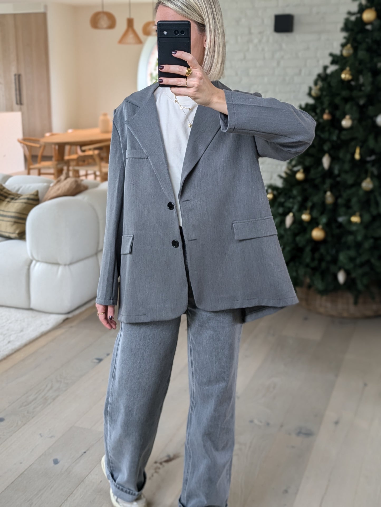 Oversized open back blazer grey