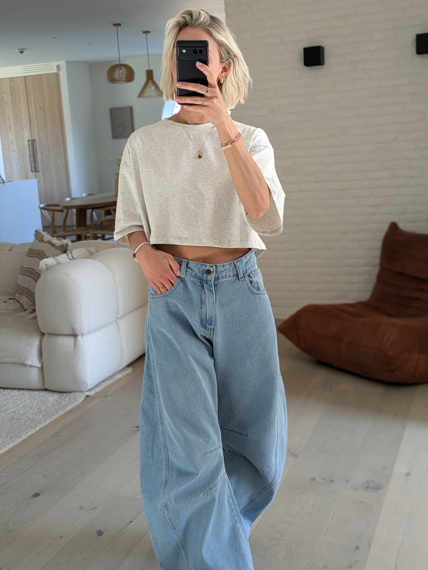 Cropped t-shirt white melange