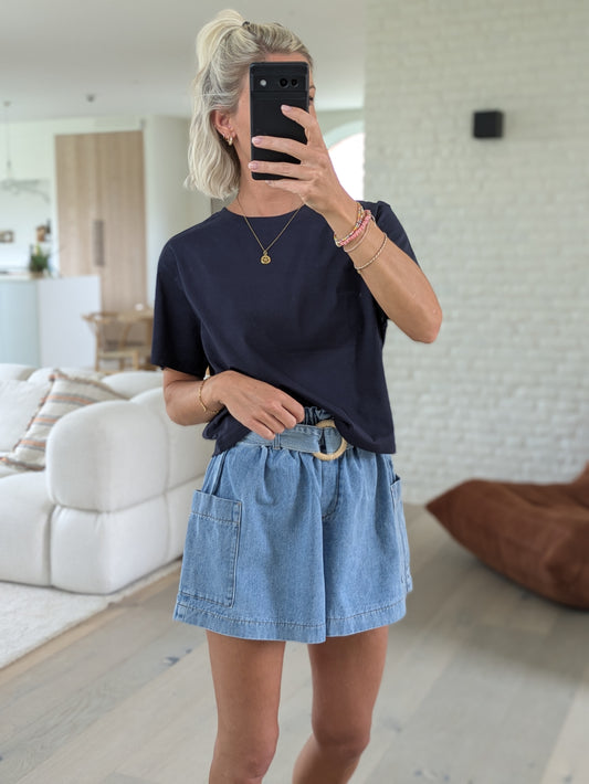 DEUXPOURDEUX THE LABEL - Cropped tee navy