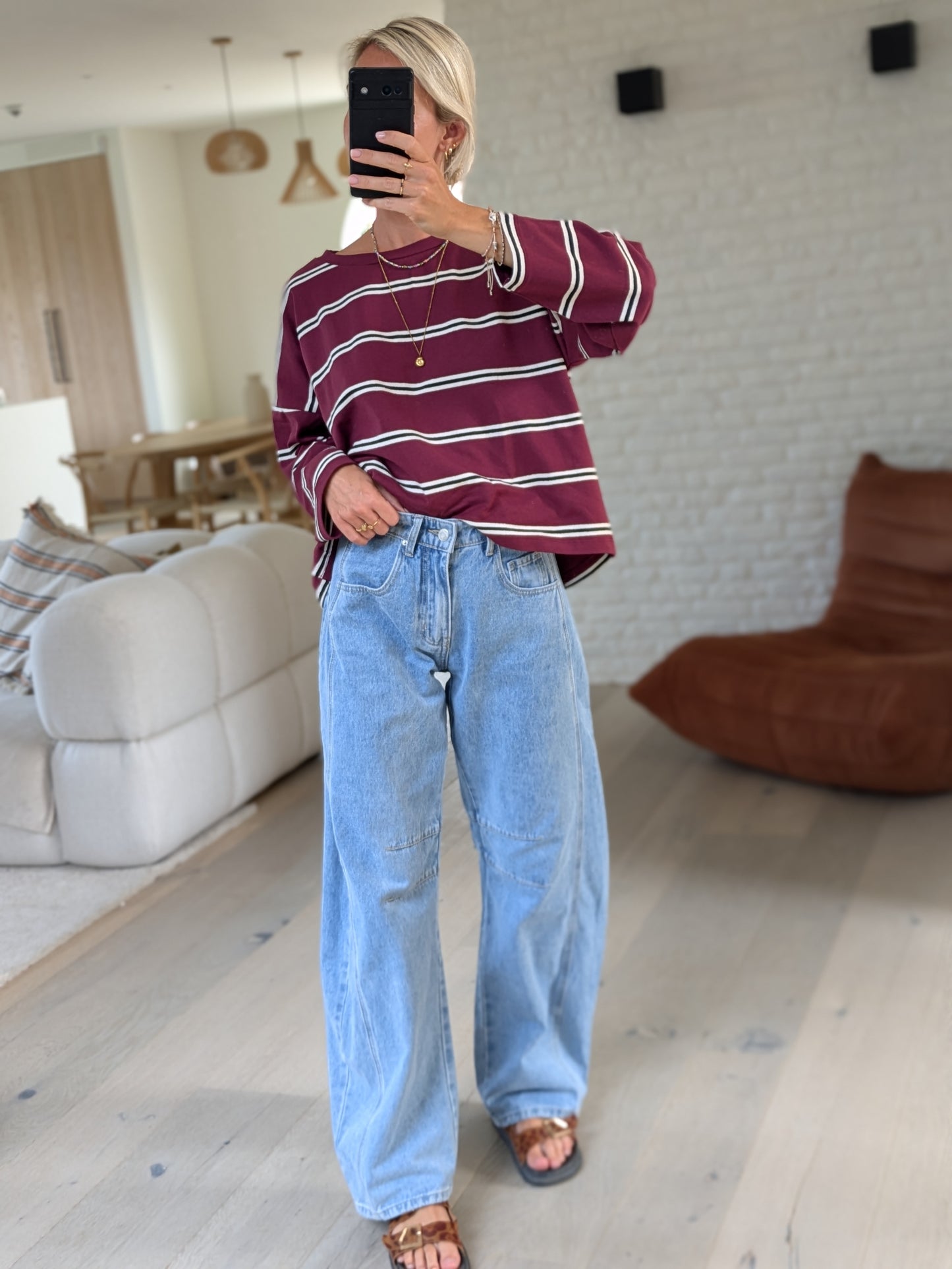 Striped sweater tee burgundy