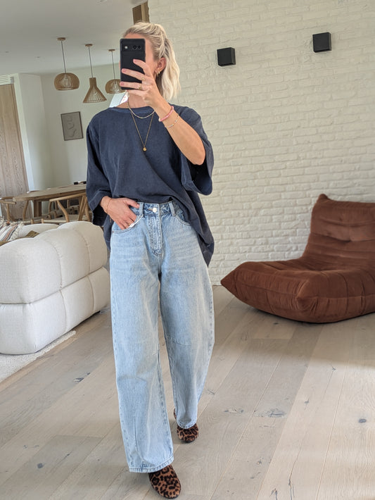 Oversized washed sweater tee blue