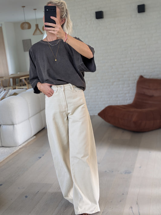 Oversized washed sweater tee brown