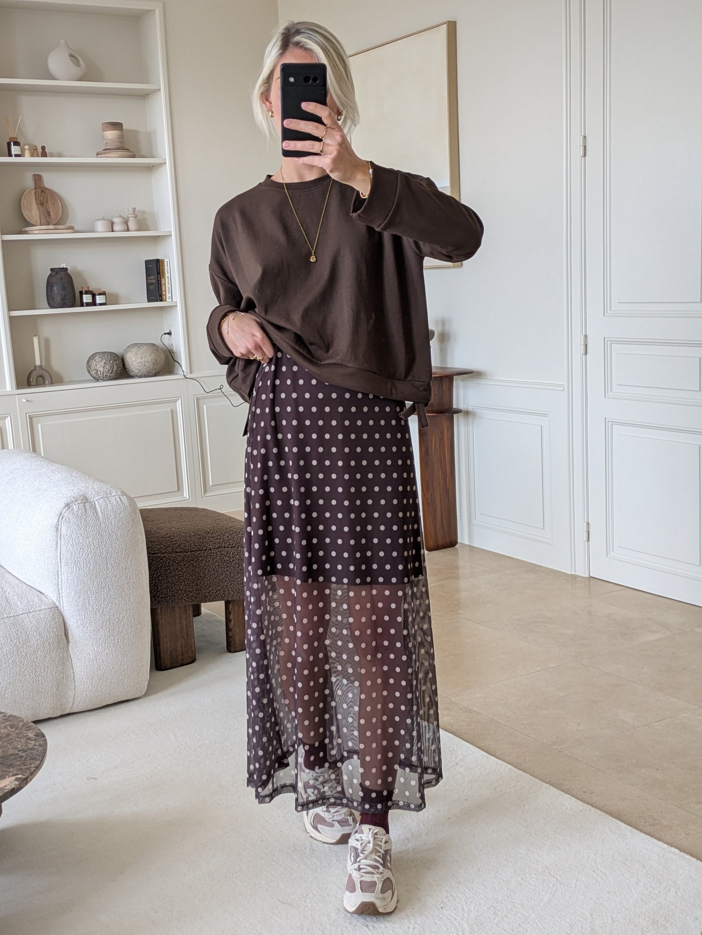 Dot skirt brown