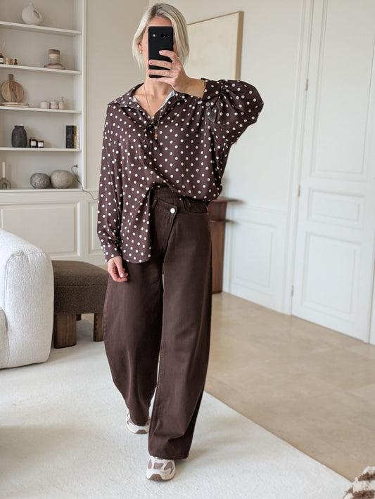 Dot blouse brown