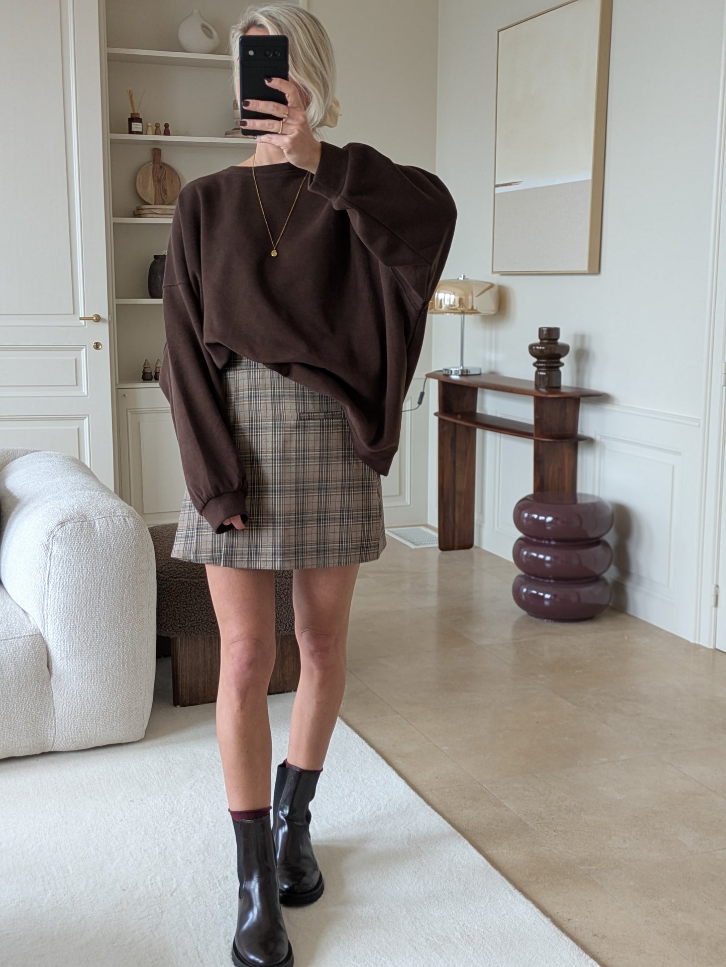 Check skirt beige
