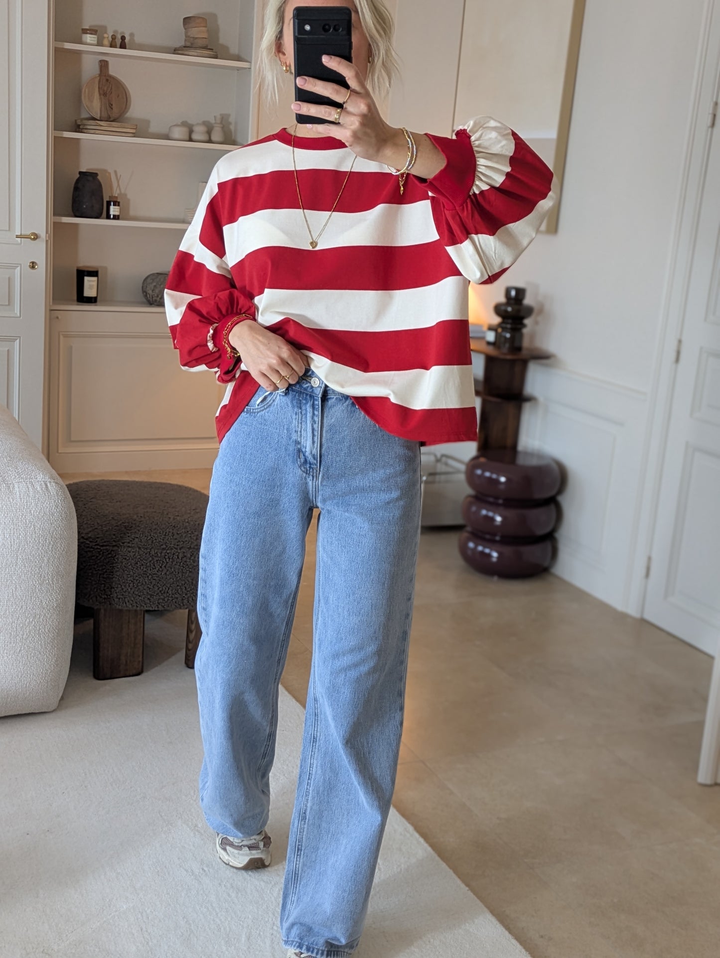 Striped sweater tee red