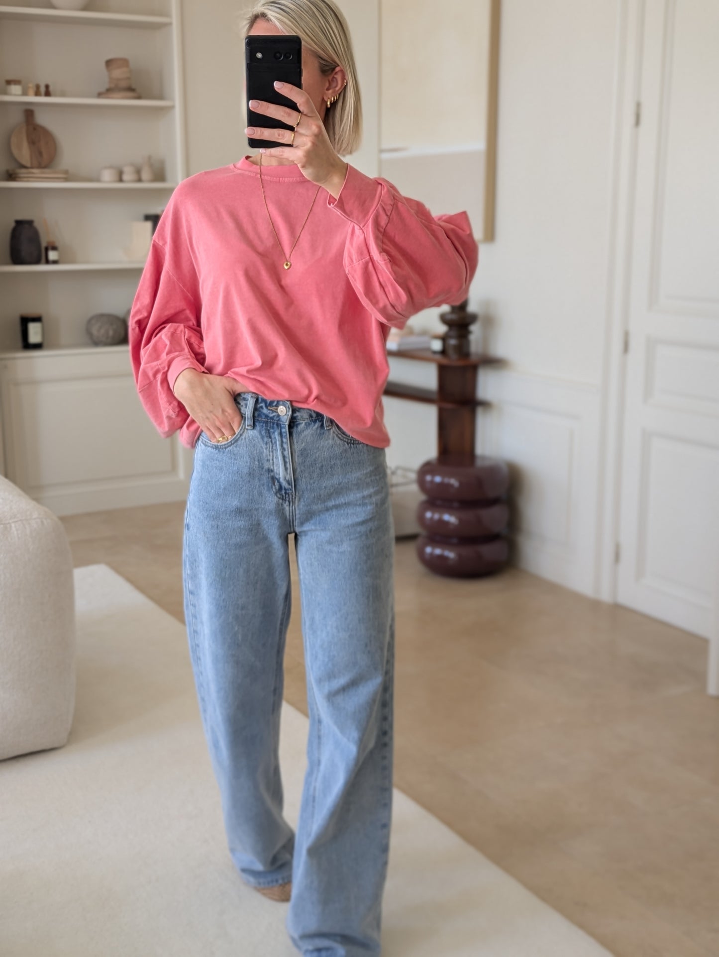 Washed sweater tee pink