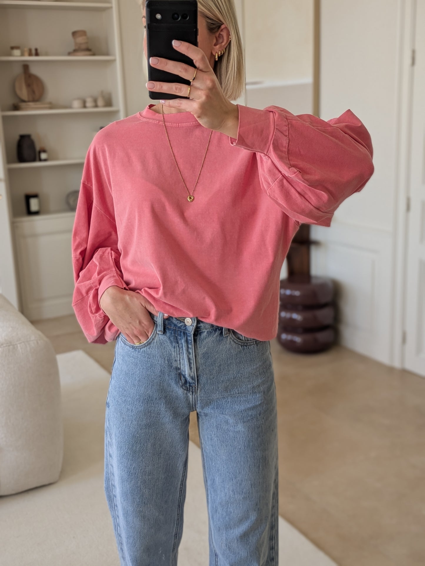 Washed sweater tee pink