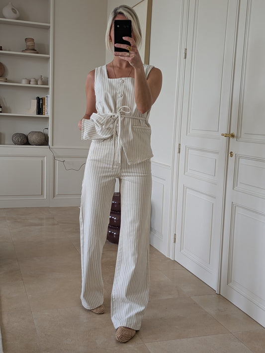 Striped jeans top cream