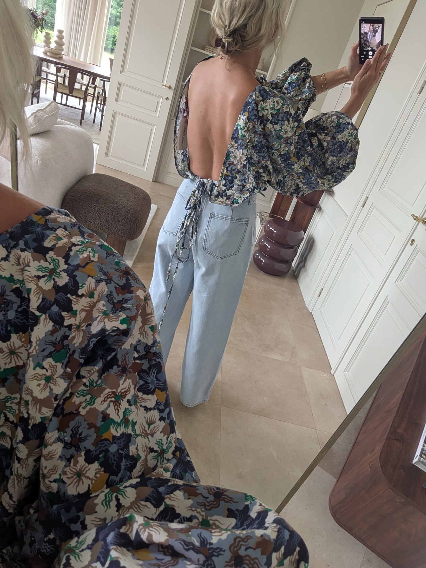 Open back flower blouse