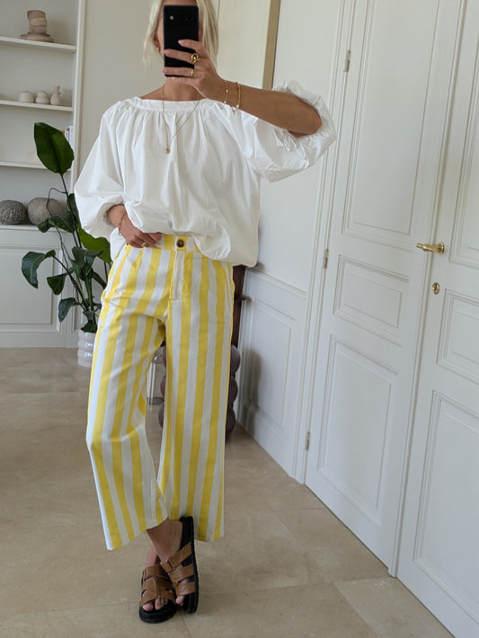Striped pants yellow-cream