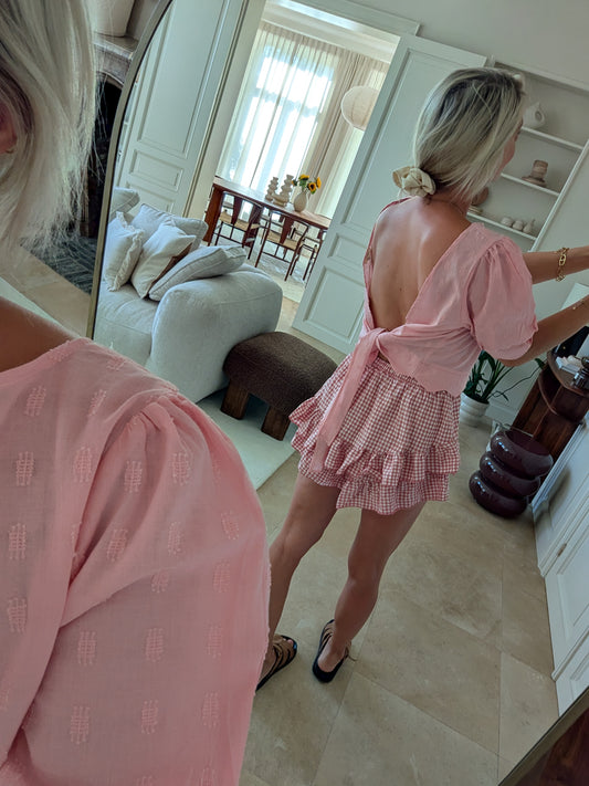 Open back romatic top rose