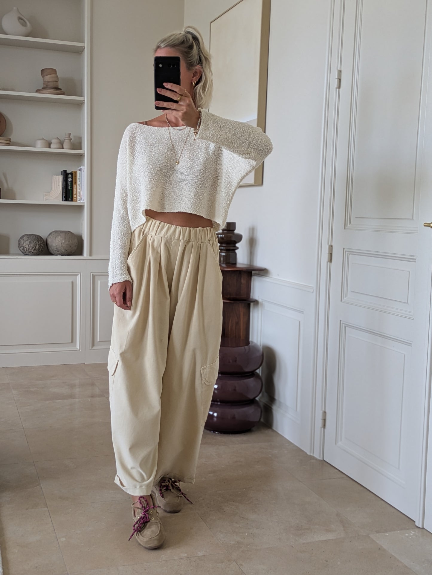 Knit cropped top cream