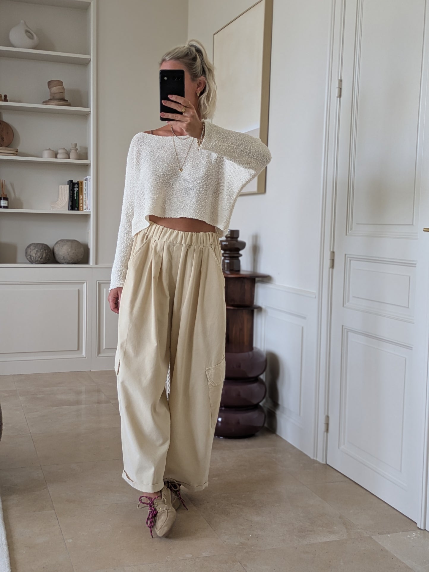 Knit cropped top cream