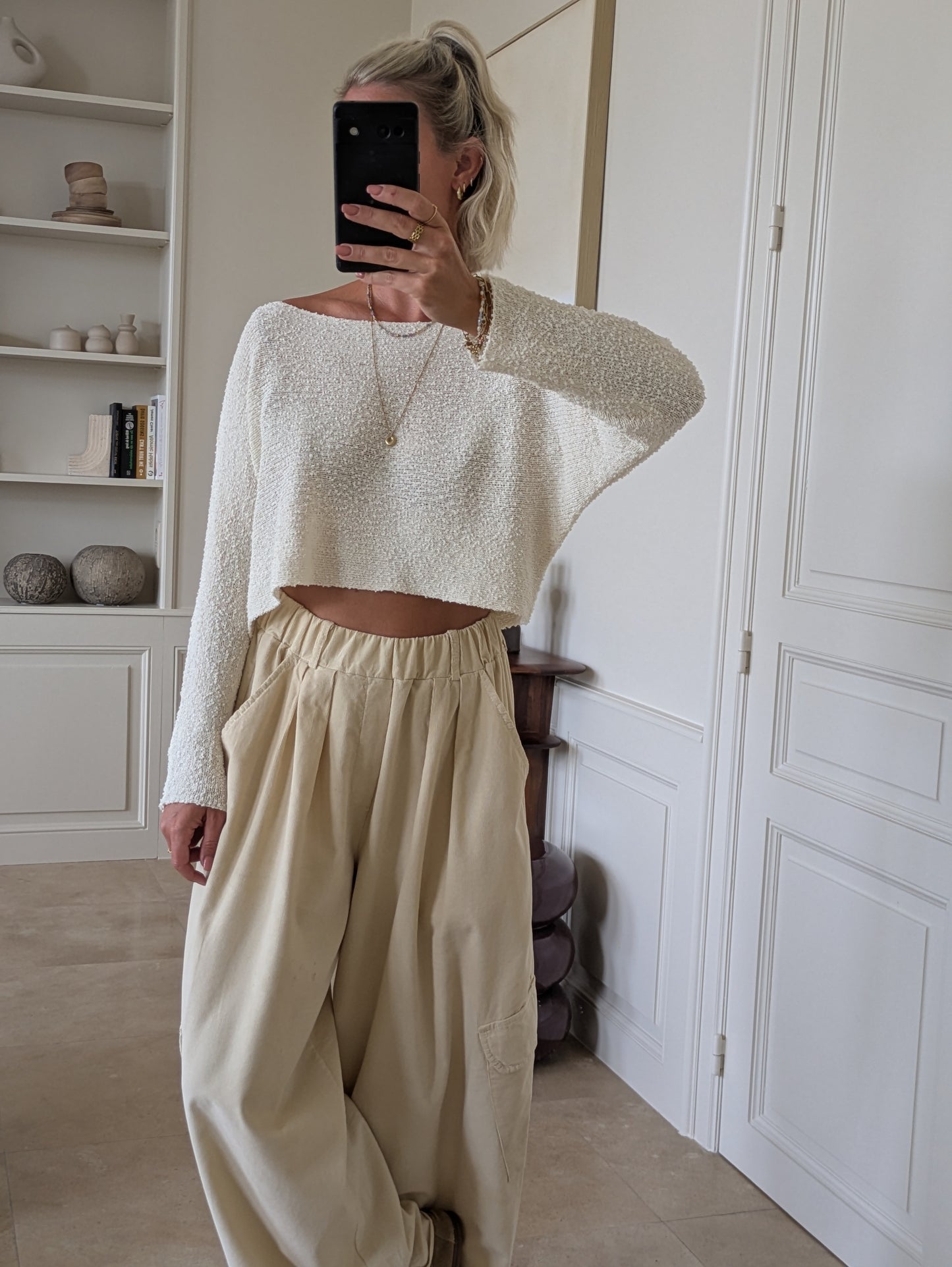 Knit cropped top cream