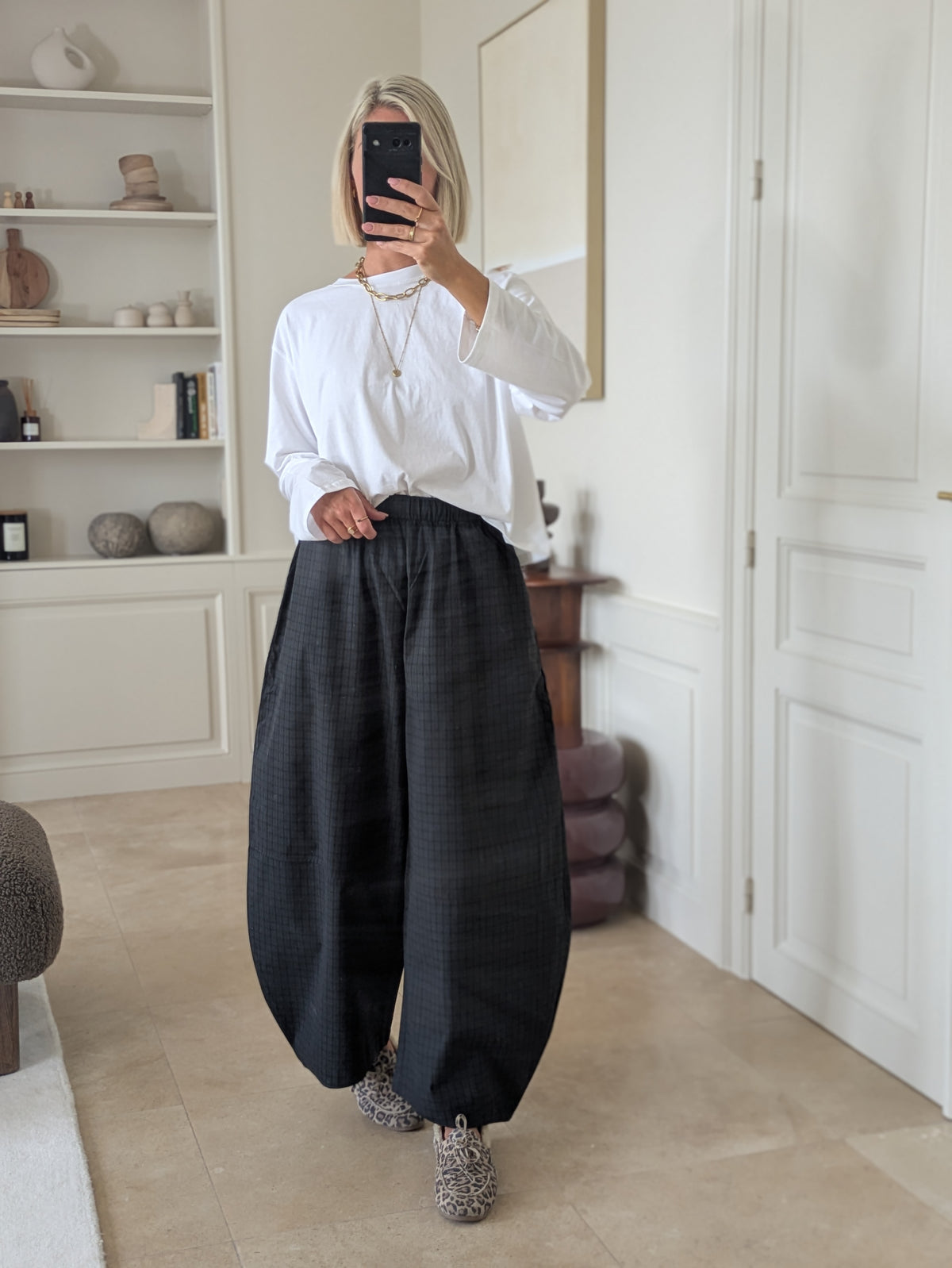 Caro balloon check pants navy