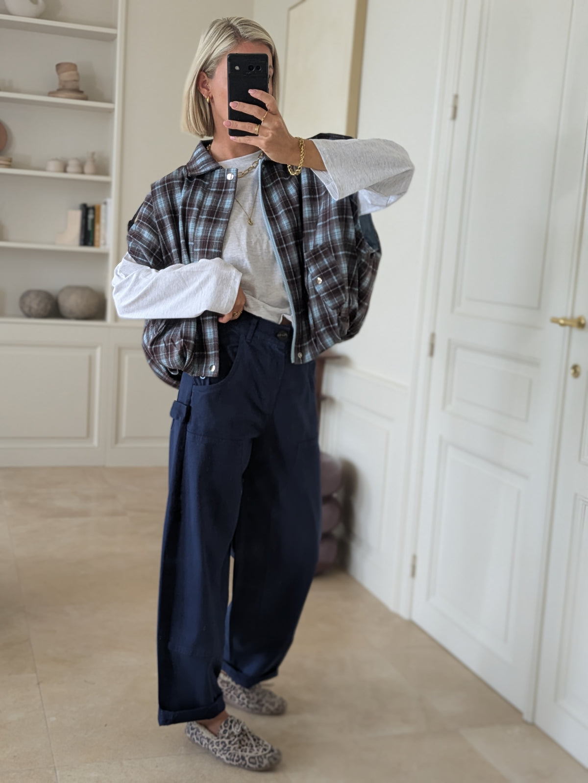 Remi sleeveless check jacket blue