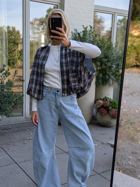 Remi sleeveless check jacket blue