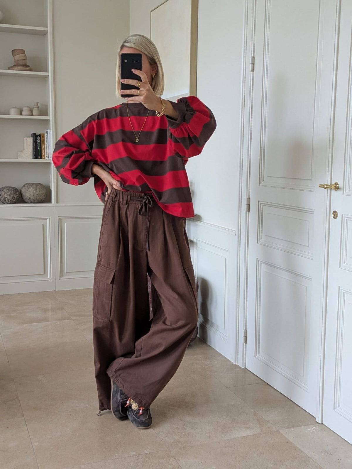 Caro striped sweater red/choco