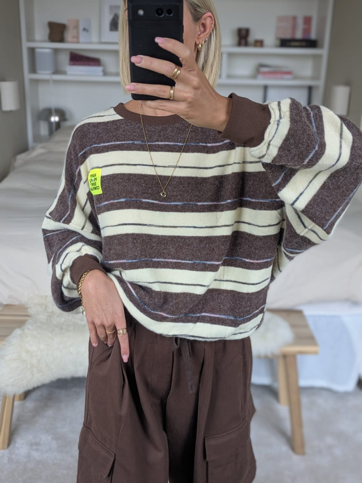 Fien striped sweater yellow/choco