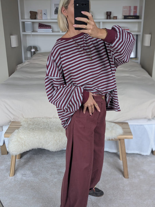 Margot striped sweater burgundy/grey