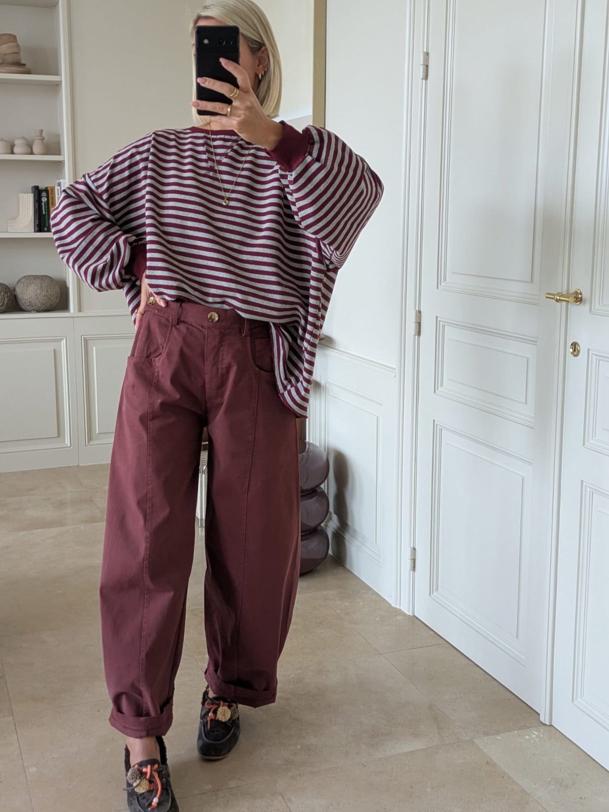 Margot striped sweater burgundy/grey