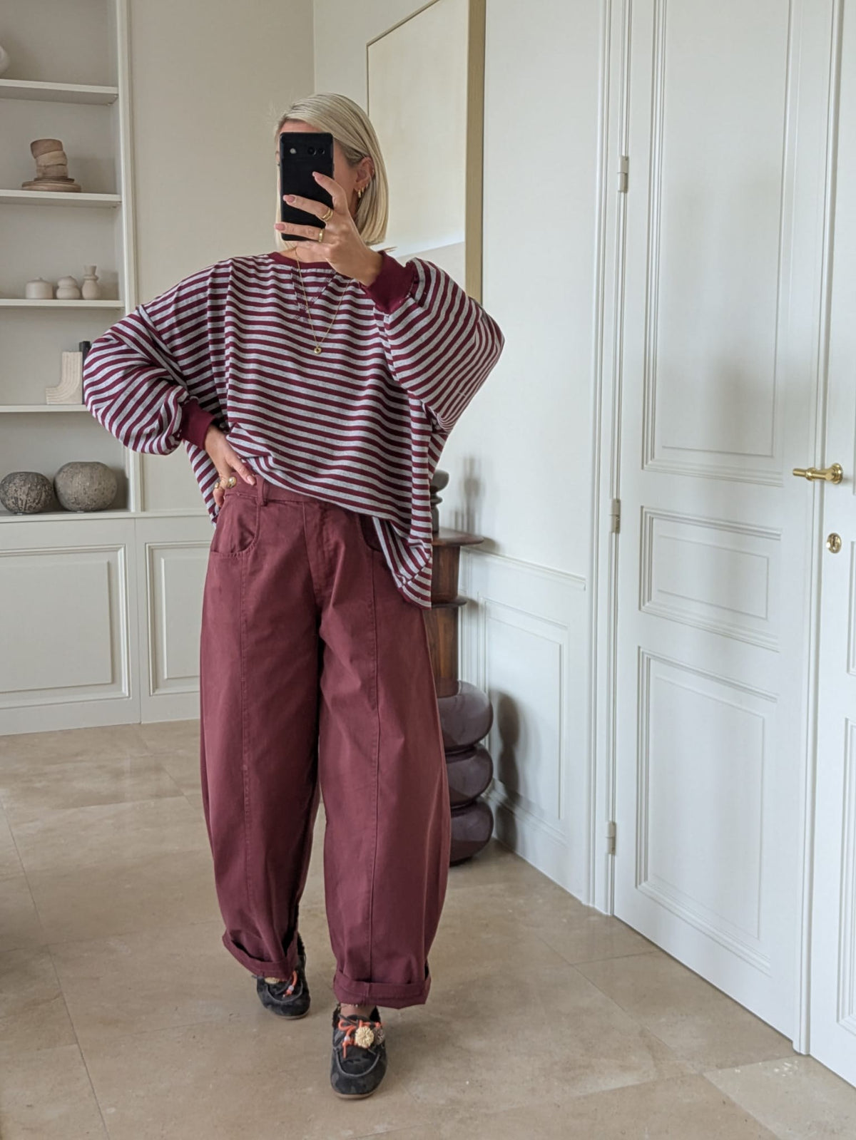 Margot striped sweater burgundy/grey
